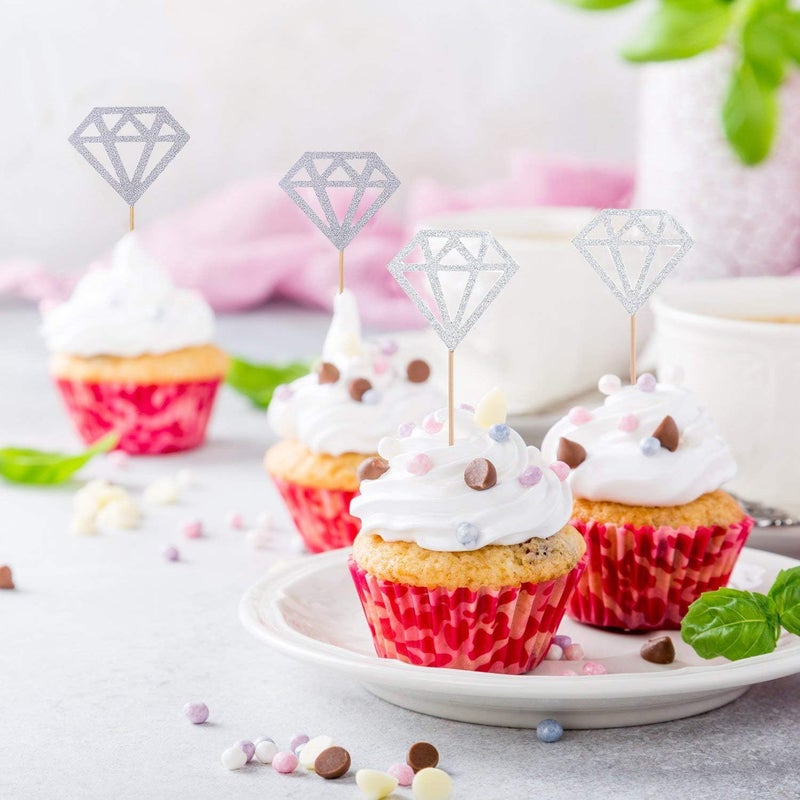 TKMOS 50 Pack Silver Glitter Diamond Cupcake Toppers - Image 5